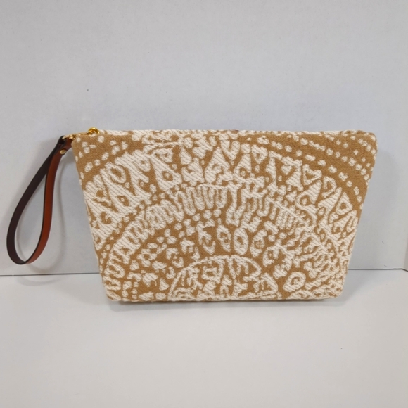 Libby Mitchell Upholstery Fabric Tan and Cream Patterned Clutch - Picture 1 of 5